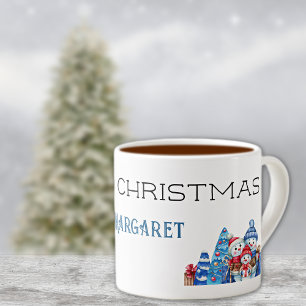 Xícara De Espresso Feliz Natal, Nome Decorativo na Watercolor 6oz