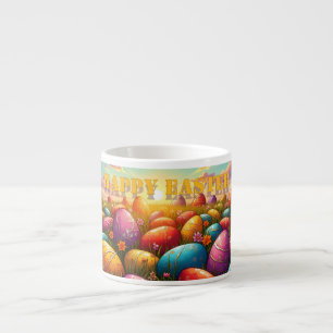 Xícara De Espresso Feliz Páscoa Ovos Coloridos no Prado de Primavera