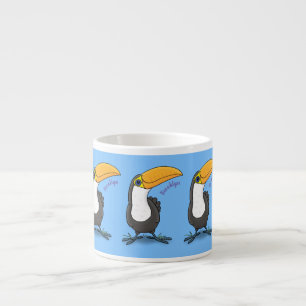 Xícara De Espresso Figura de desenho animado de tucano feliz e bonito