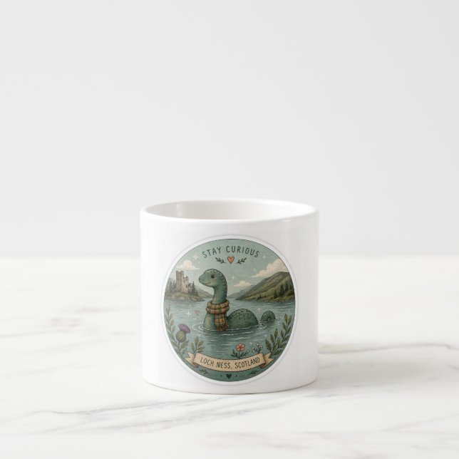 Xícara De Espresso Fique Curioso Aconchegante Críptido Nessie Monstro (Frente)