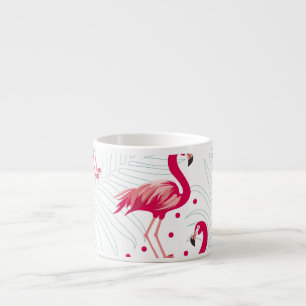 Xícara De Espresso Flamingo tropical e folhas, padrão de verão.