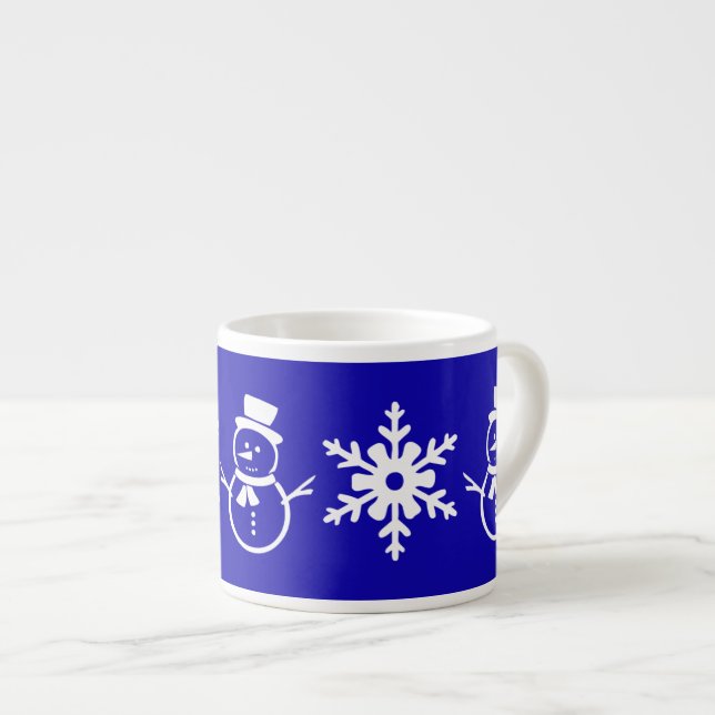 Xícara De Espresso Floco de neve de inverno azul e branco (Frente Esquerda)