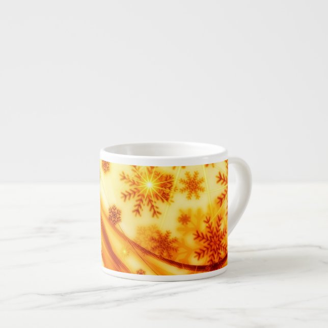 Xícara De Espresso Flocos de neve de Natal ouro (Frente Esquerda)