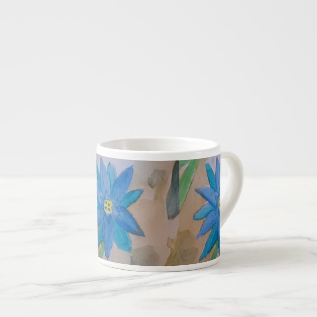 Xícara De Espresso Flor Azul (Frente Esquerda)