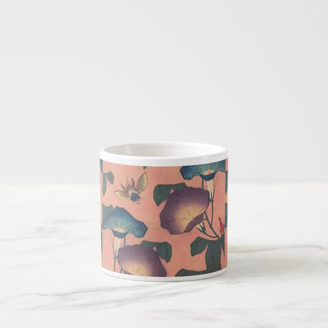 Xícara De Espresso Flor de Abelha Rosa Arte Clássica Hokusai (Frente)