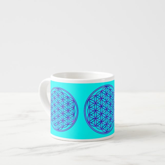 Xícara De Espresso Flor de vida / Blume des Lebens - azul-rosa (Frente Esquerda)