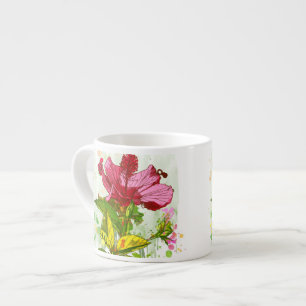 Xícara De Espresso Flor do hibiscus - pintura da aguarela