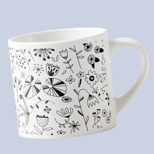 Xícara De Espresso Flor Selvagem Monocromática Moderna (Wildflower modern ink drawings black and white espresso cup)