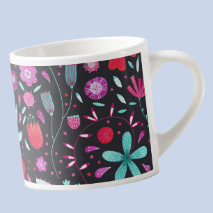 Xícara De Espresso Floral Boho Watercolor Dark