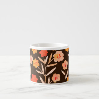 Xícara De Espresso Floral de Aquarela: Textura Desenhada À Mão