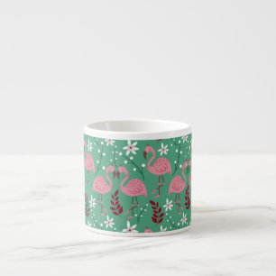Xícara De Espresso Floral flamingo sem costura, padrão rosa verde