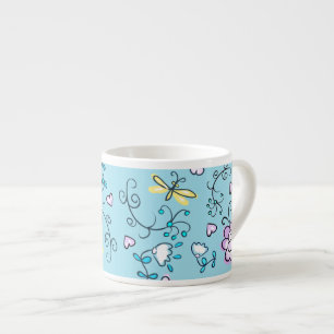 Xícara De Espresso Floral retro feminino bonito legal do Aqua fino