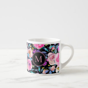 Xícara De Espresso Floral Rosa Monograma