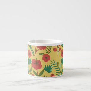 Xícara De Espresso Floral, sem costura, flores amarelas vermelhas