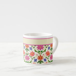 Xícara De Espresso Flores Chic, Bolinhas em Ecru Espresso Mug
