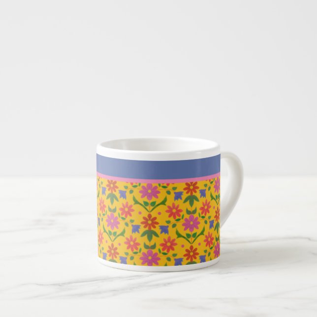 Xícara De Espresso Flores Chic Rangoli em Espresso Mug Amarelo (Frente Esquerda)