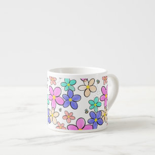 Xícara De Espresso flores coloridas arco-íris brilhantes abelhões flo
