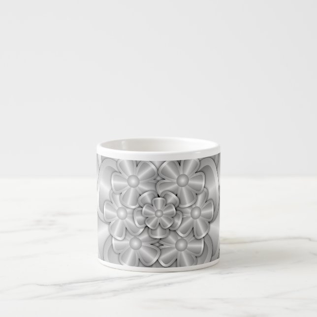 Xícara De Espresso Flores Cromadas - Taça Espresso Prateada (Frente)
