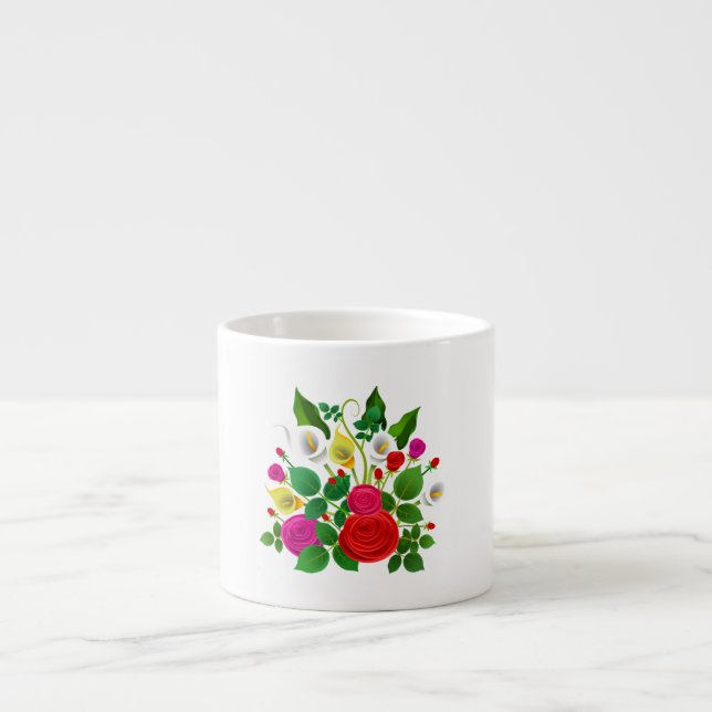 Xícara De Espresso Flores de Aquarela Buquê-47149 (Frente)