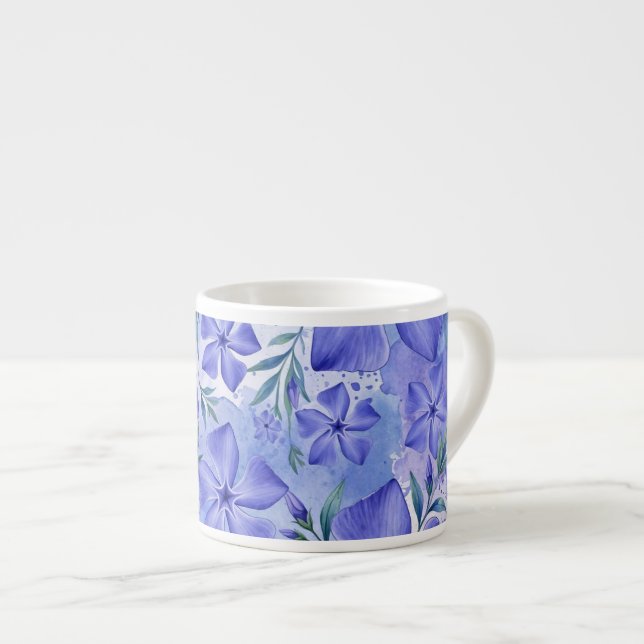 Xícara De Espresso Flores de Vinca Azul Violeta Vinca (Frente Esquerda)
