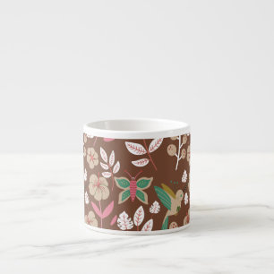 Xícara De Espresso Flores, flores, folhas, borboletas, sem costura,