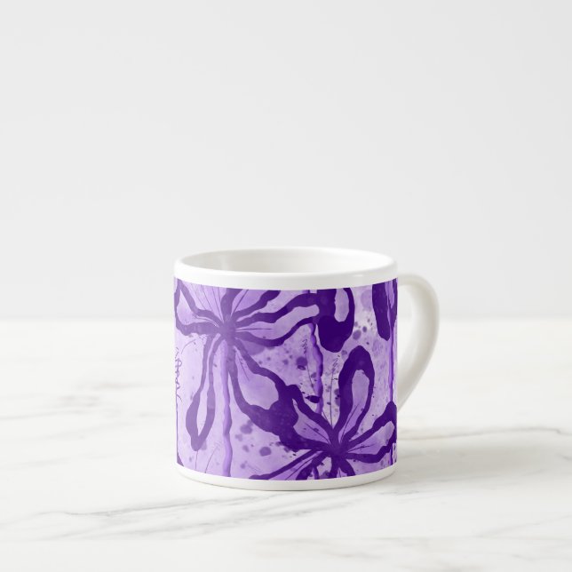 Xícara De Espresso Flores Inclusas Roxo (Frente Esquerda)