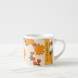 Xícara De Espresso Flores Laranja, Padrão De Flores, Seu Nome