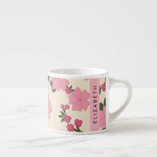 Xícara De Espresso Flores Rosa, Padrão De Flores, Seu Nome