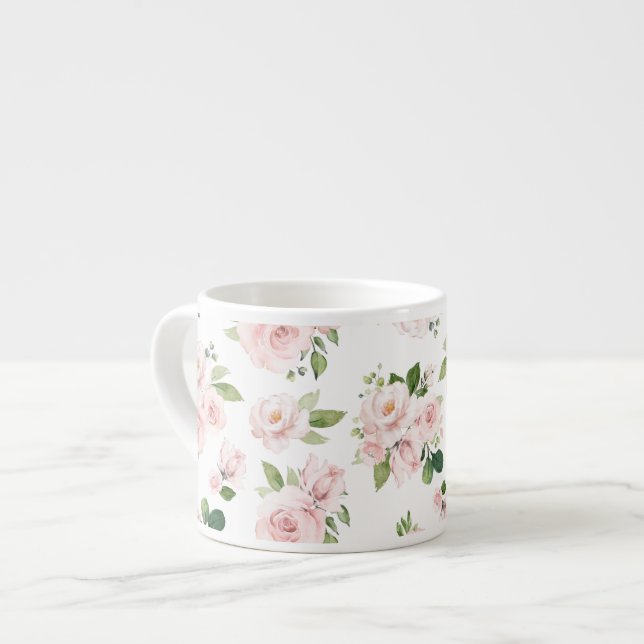 Xícara De Espresso Flores Rosa, Rosas Rosa, Flores De Aquarelas (Frente Esquerda)