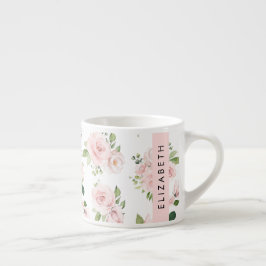 Xícara De Espresso Flores, Rosas, Flores De Aquarela, Seu Nome