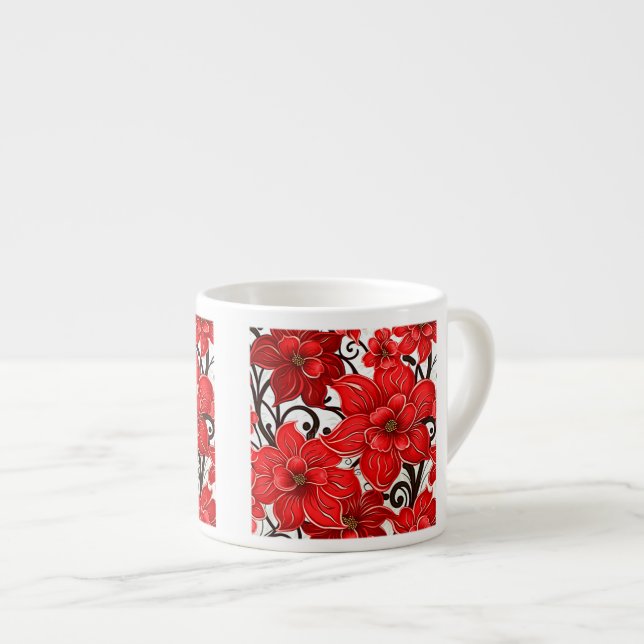 Xícara De Espresso Flores Vermelhas Padrão Espresso Mug (Frente Esquerda)