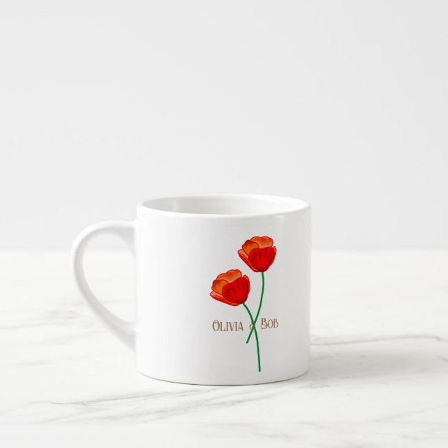 Xícara De Espresso Flores Vermelhas Poppy Personalizadas (Esquerda)