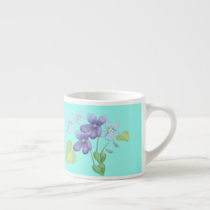 Xícara De Espresso Flores Violetas Selvagens Ilustração Pastel Mint