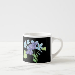 Xícara De Espresso Flores Violetas Selvagens - Ilustração Preta
