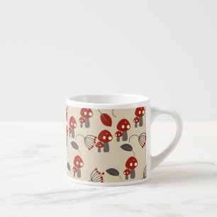Xícara De Espresso Floresta de Cogumelo Bege Vermelho