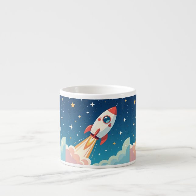 Xícara De Espresso Foguete espacial fofo decolando (Frente)