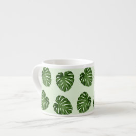 Xícara De Espresso Folhas de Palma, Folhas Verdes, Padrão Tropical