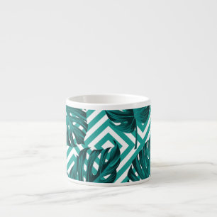 Xícara De Espresso Folhas Tropicais: Padrão Invisível Floral.