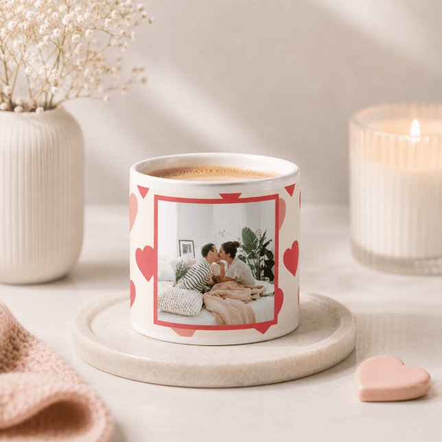 Xícara De Espresso Foto de Valentim Personalizada com Corações (Criador carregado)