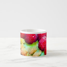 Xícara De Espresso Framboesas Vermelhas saudáveis e amêndoas