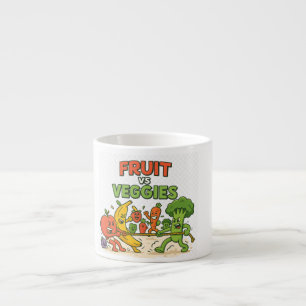 Xícara De Espresso Fruta vs Veggies - Design de Cartoon Engraçado de
