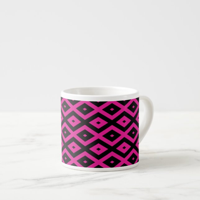 Xícara De Espresso Fuchsia e padrão de diamante preto (Frente Esquerda)