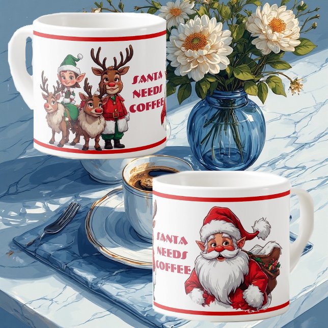 Xícara De Espresso Funny Santa Needs Coffee Humorous Christmas Coffee (Santa Needs Coffee Humorous Christmas Coffee Espresso Cup)