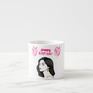 Xícara De Espresso  Garota Chic Aniversário Feliz Balões Rosa Co