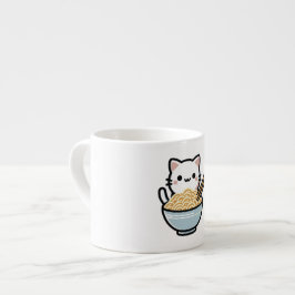 Xícara De Espresso Gato Bonito com Noodles Wok | Kawaii Animal Art