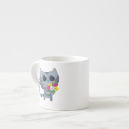 Xícara De Espresso Gato bonito e flores do gatinho