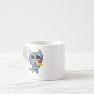 Xícara De Espresso Gato bonito e flores do gatinho