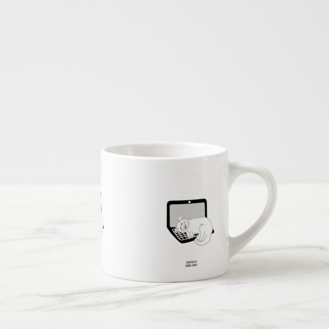 Xícara De Espresso Gato Branco Dormindo No Laptop Espresso Mug (Direita)