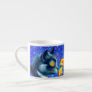 Xícara De Espresso Gato nas Flores