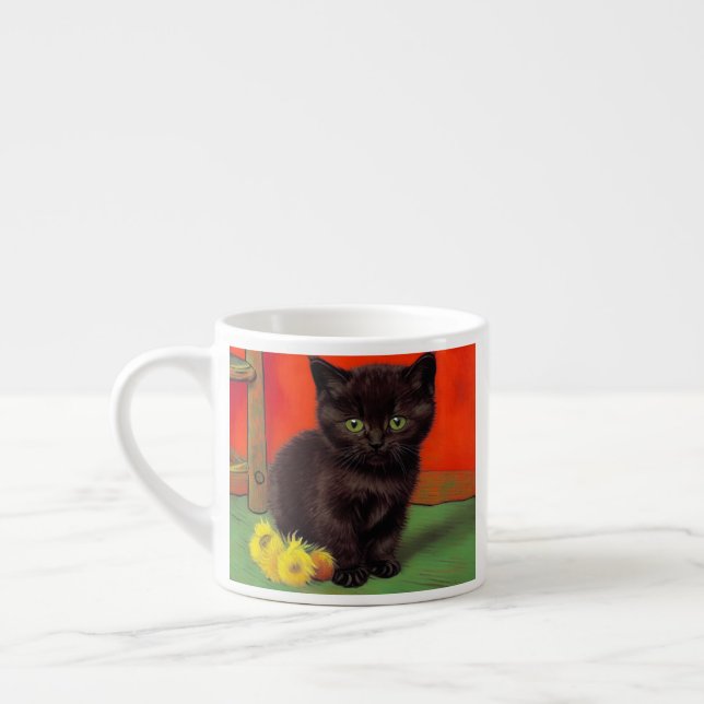 Xícara De Espresso Gato Preto do Estilo Van Gogh (Esquerda)